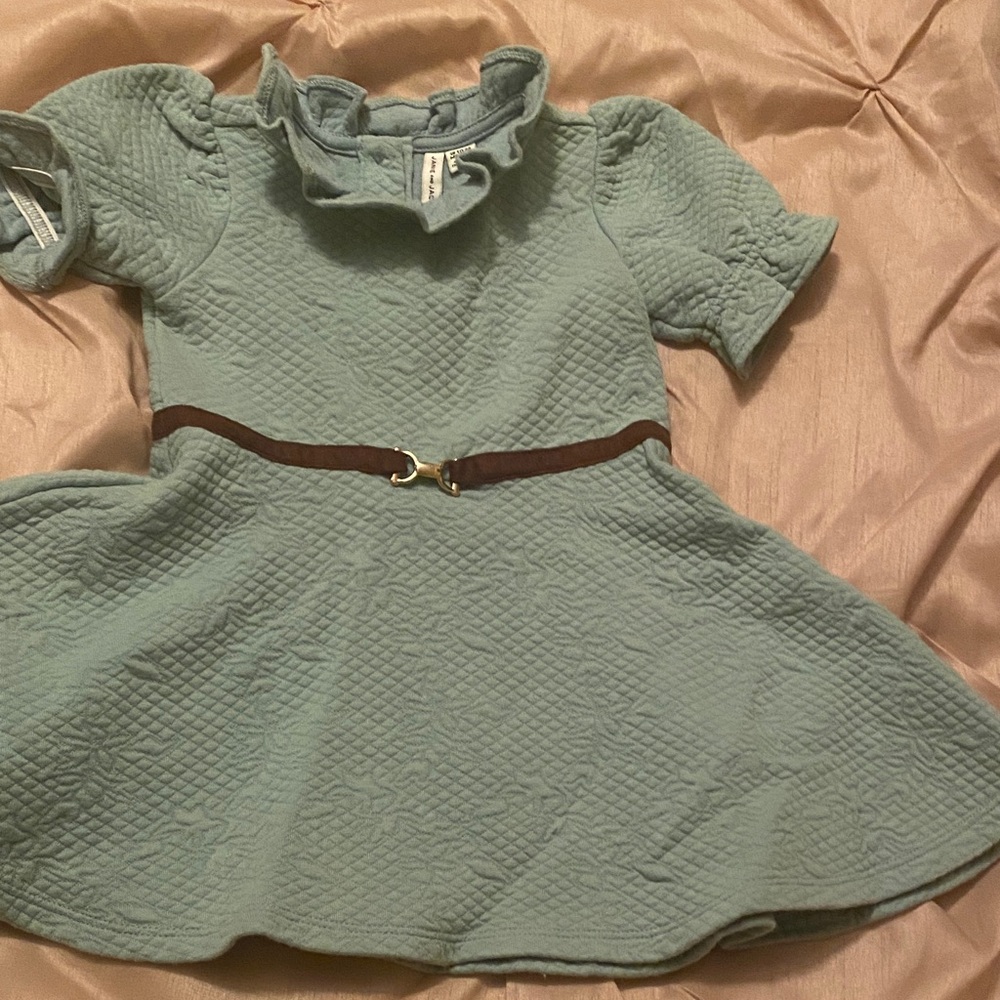Janie and Jack Quilted Kids Dress - Mint Green with Brown Belt